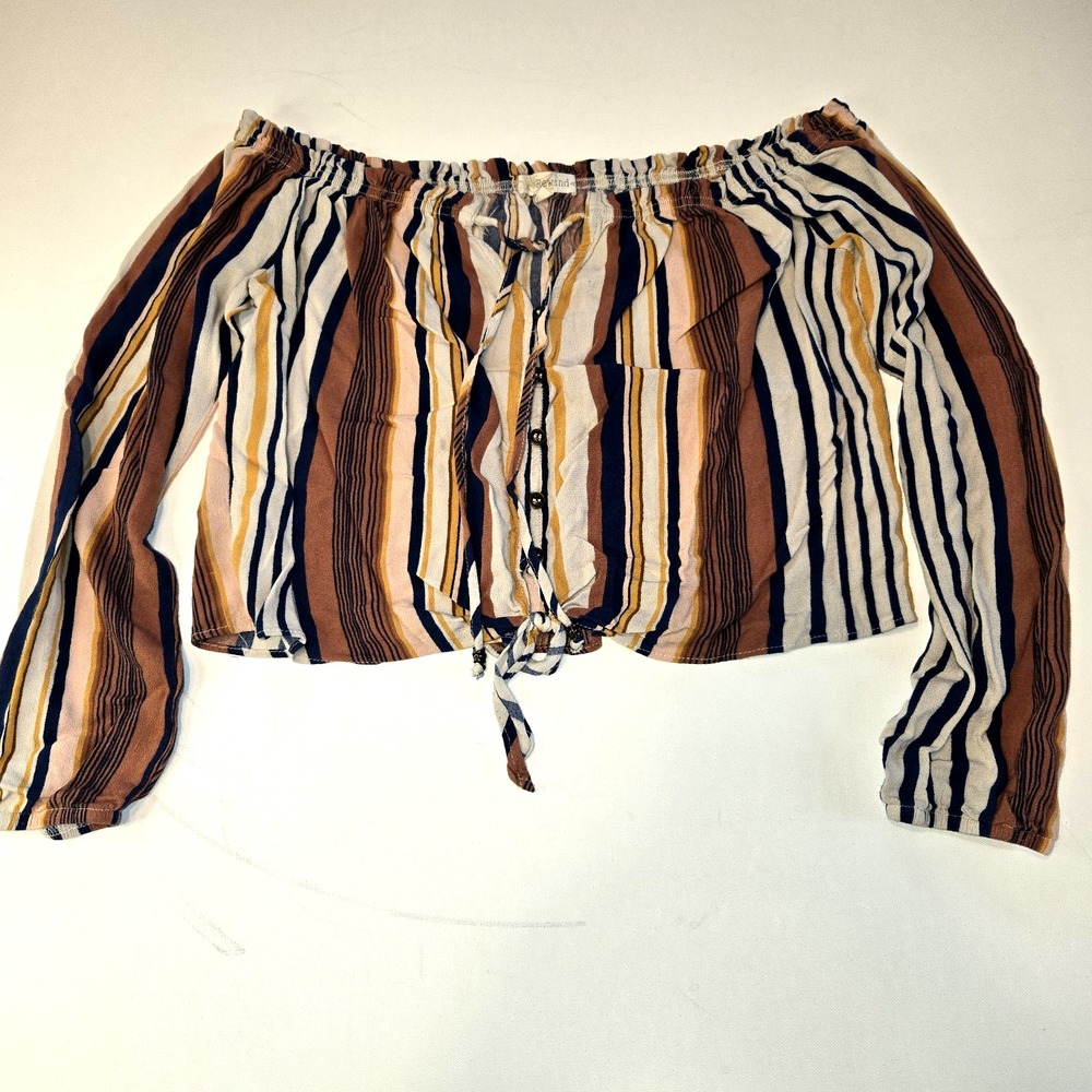 Rewind Off the Shoulder Striped Cropped‎ Peasant Top Size Small